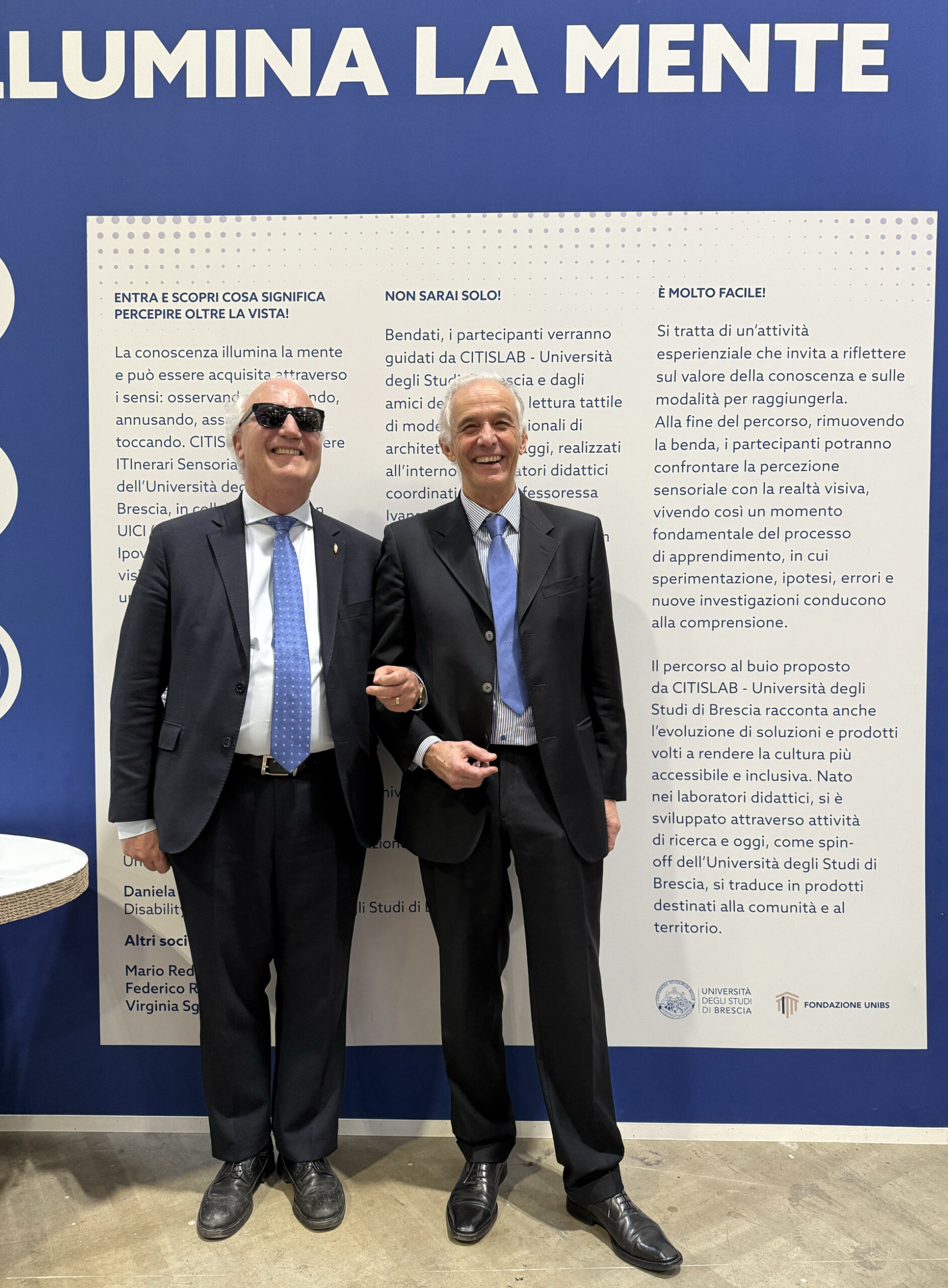 Il Presidente UICI di Brescia, Nicola Stilla, con il Vicepresidente di Citislab, Mario Redaelli ad Expo Futura di Brescia Futura Expo 2025, Brescia. Il nostro socio Mario Redaelli con Nicola Stilla, componente del Consiglio Nazionale UICI, vice Presidente della Biblioteca Italiana per i Ciechi Regina Margherita di Monza e Presidente dell'UICI Brescia