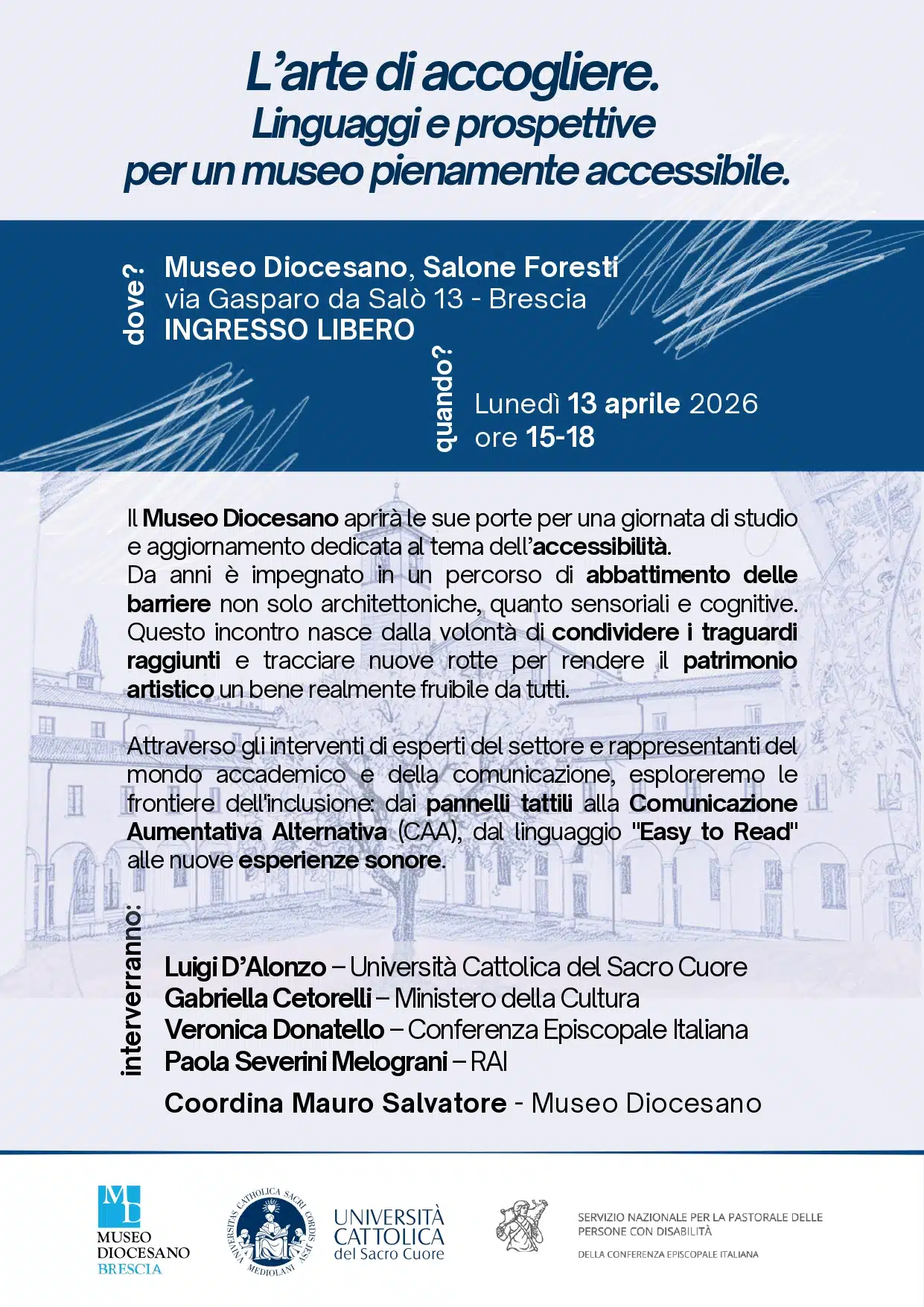 Locandina Convegno "L'arte di accogliere" - Museo Diocesano 13 Aprile 2026