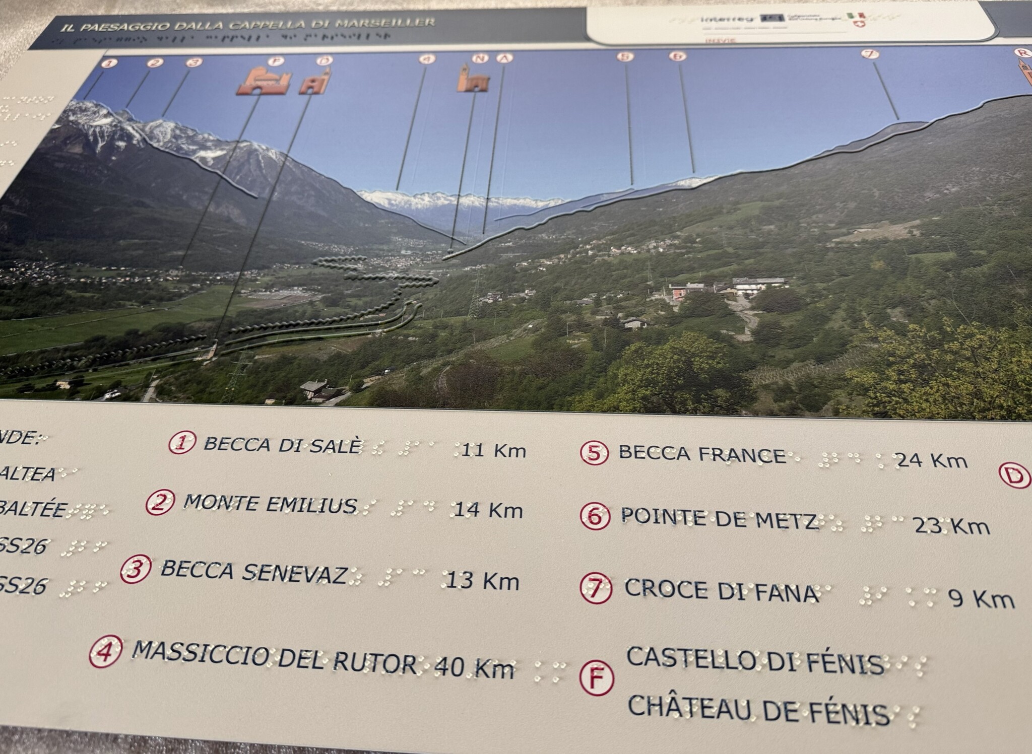 Close-up of the visual-tactile panel installed at the church in Marseiller - Verrayes