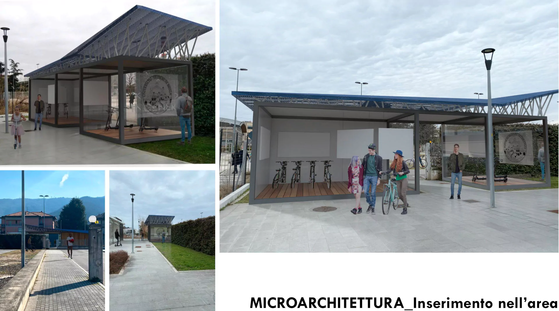 Render di progetto di una Microarchitettura di MoSoRe, azione A5: "Infrastrutture di servizio all’utente per la mobilità sostenibile"