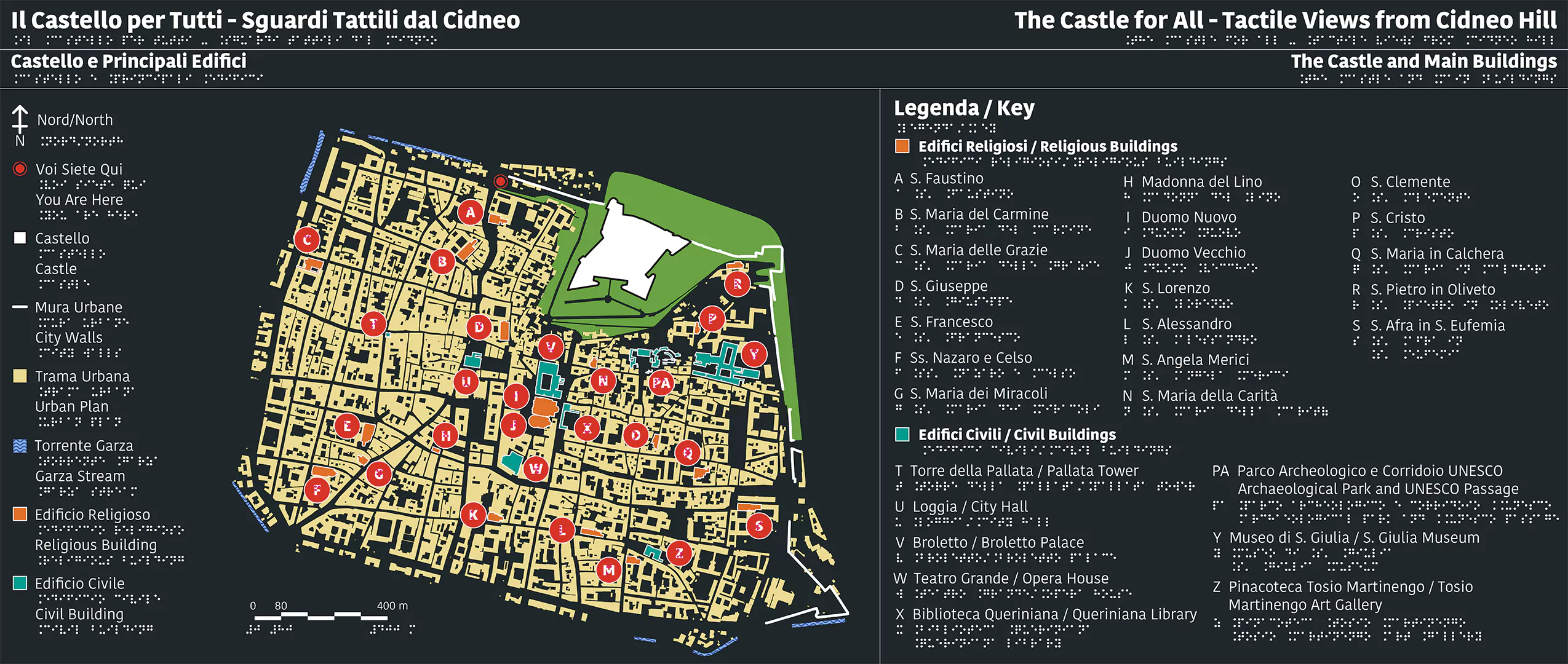 Esempio di comunicazione accessibile di pianta urbana con gli edifici principali